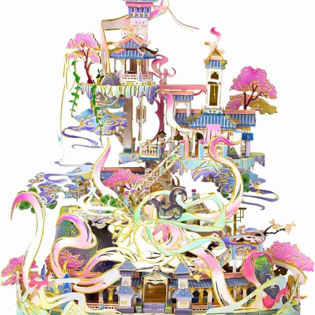 MU Pink Fairy Foxlady Garden Palace 3D Metal Puzzle for Adult, DIY Jigsaw Model Miniature Building Kits Home Decor

