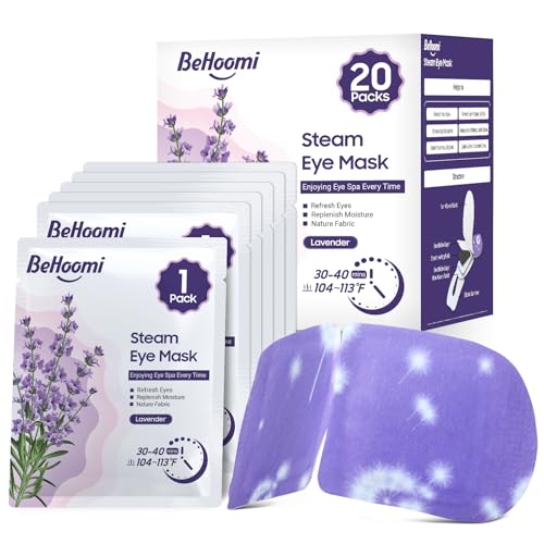 BeHoomi 20 Packs Steam Eye Mask, Heated Eye Mask Warm Compress for Eyes, Disposable Self Heating Eye Mask for Sleep, Spa, Travel Essentials & Relaxation Gifts for Women, Men (Lavender) - Lavender