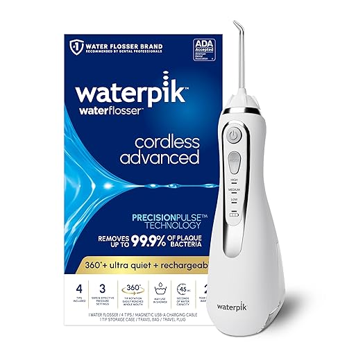 Waterpik Cordless Advanced 2.0 Water Flosser For Teeth, Gums, Braces, Dental Care With Travel Bag and 4 Tips, ADA Accepted, Rechargeable, Portable, and Waterproof, White WP-580, Packaging May Vary - White