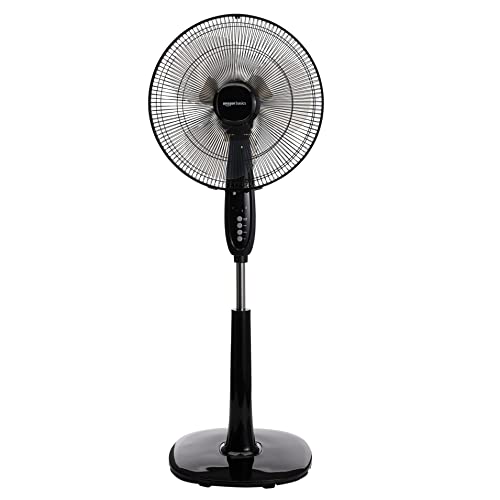 Amazon Basics Oscillating Dual Blade Standing Pedestal Fan with Remote, 16-Inch, Black - Black