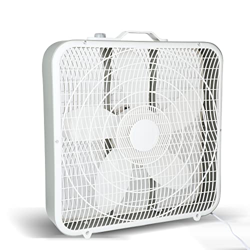 Simple Deluxe 20” Box Fan, 3-Speed Cooling Fan with Aerodynamic Shaped Fan Blades, Convenient Carry Handle and Safety Grills,White - White
