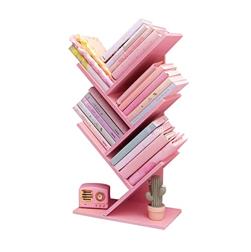 Tree Bookshelf,4-Layer Floor Standing,The Desktop Bookshelf Can Hold Books,Magazines,CDs and Photo Albums,Office Storage Rack,Pink - Pink