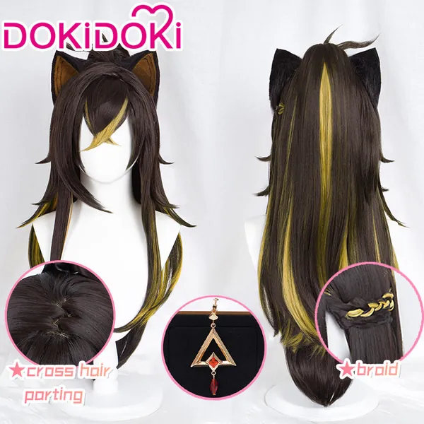 【Wig Ready For Ship】DokiDoki Game Genshin Impact Cosplay Dehya Cosplay Wig / Ear Clip /Ear Sumeru Long Brown