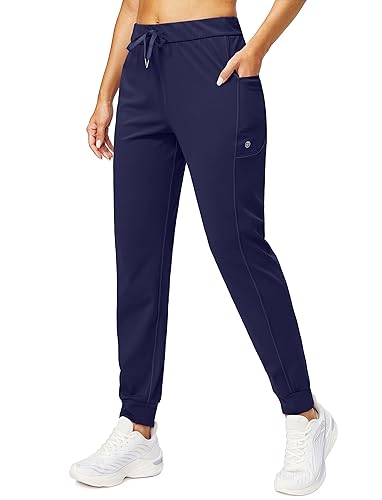 G Gradual Women's Joggers Pants with Zipper Pockets Stretch Tapered Athletic Joggers for Women Lounge, Jogging, Workout - Medium - Navy
