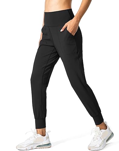 G Gradual Women's Joggers High Waisted Yoga Pants with Pockets Loose Leggings for Women Workout, Athletic, Lounge - Medium - Black