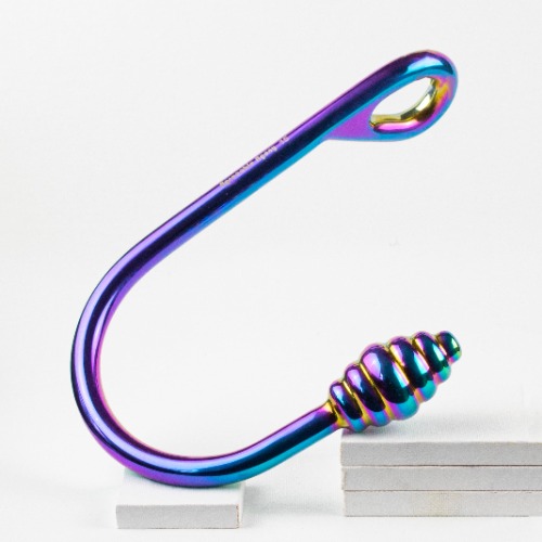 Anal Hooks - Bondage Hook – Solid Stainless Steel Rope Hooks - Medium Rainbow Beehive Egg - Titanium Bonded Steel