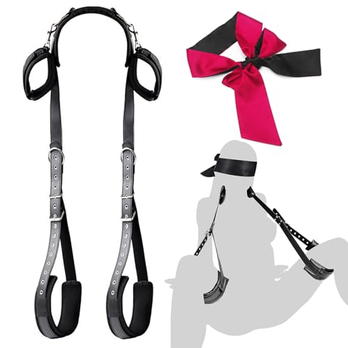BDSM Sex Bondage Thigh Sling, Leather Bed Restraints Kit with Adjustable Handcuffs Legs Restraints Straps and SM Blindfold Eye Mask Set, Bondage Rope Handcuffs SM Slave Fetish Sex Toys for Couples