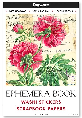 FAYWARE Vintage Washi Stickers for Journaling - Ephemera Book for Journaling with 414 Stickers & 20 Scrapbook Papers. Junk Journal Supplies, Scrapbooking Supplies - Lost Meadows