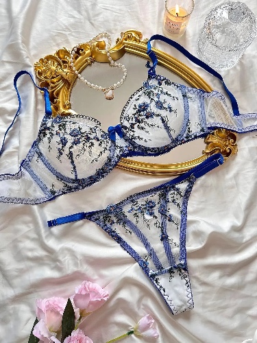 Fairy Lingerie Transparent Lace Intimates Set - Blue / L