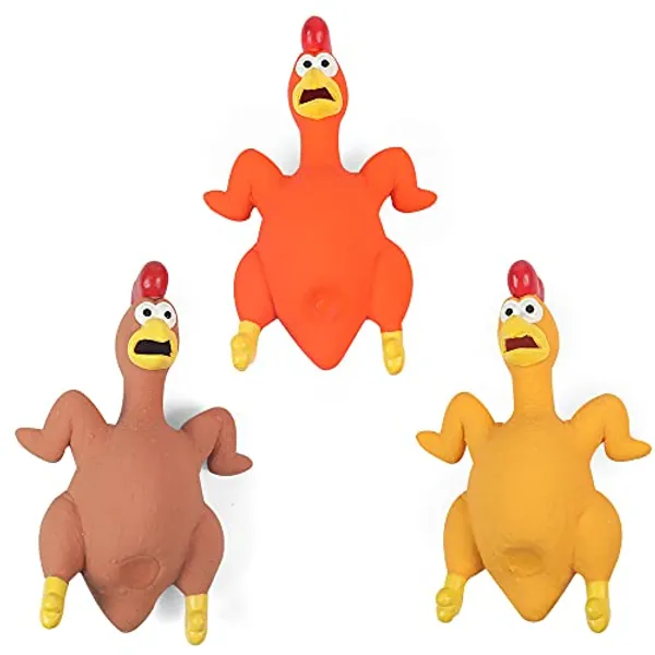 Rubber Chicken Dog Toy Squeak, 3 Pack Latex Screaming Chicken Dog Toys That Makes Noise, Funny Squeaky Interactive Puppy Dog Toys for Boredom, Dog Fetch Toy with Squeakers for Small Medium Large Breed - Roast Chicken