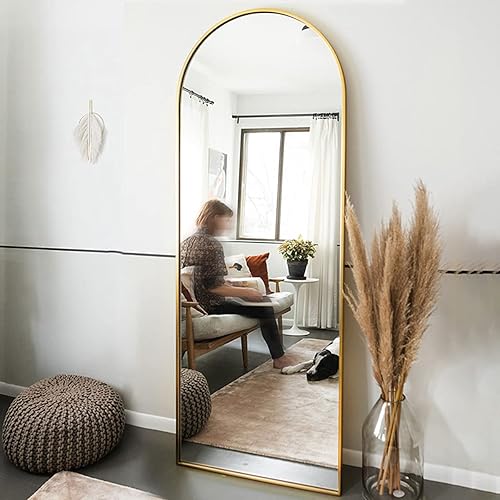 OGCAU Full Length Mirror, Floor Mirror Full Length, 65"x22" Arched-Top Mirror Hanging or Leaning, Standing Mirror, Body Mirror, Wall Mounted Mirror with Aluminum Frame for Bedroom (Gold) - Gold - 65"L x 22"W