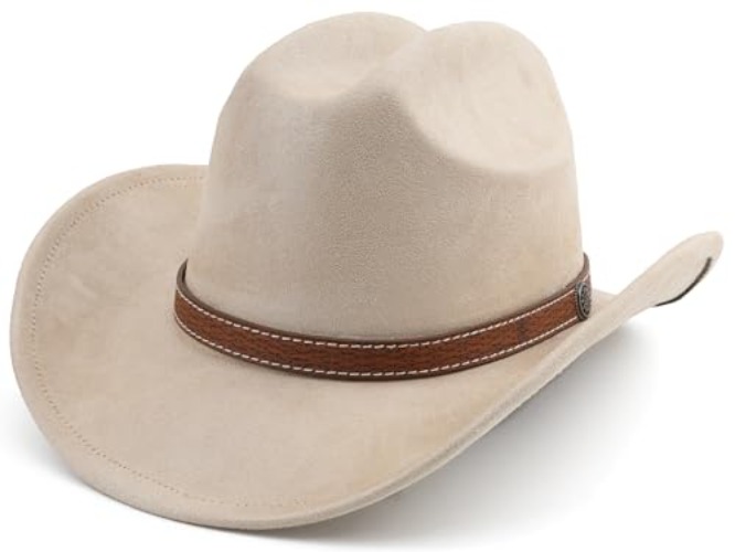 Melesh Western Cowboy Hat for Women Men Small Short Wide Brim Beach Cowgirls Cattleman Cowboys Hats - One Size - Beige