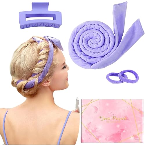 Rizador Sin Calor para Cabello,Rizador Pelo Sin Calor Terciopelo Ondas Pelo Sin Calor Heatless Curlers Con Clip de Pelo Cinta de Pelo para Hacer Ondas Diadema Rizador Sin Calor para Cabello Largo - morado