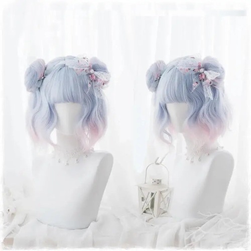 Pastel Cotton Candy Lolita Wig with Sweet Buns and Fringe