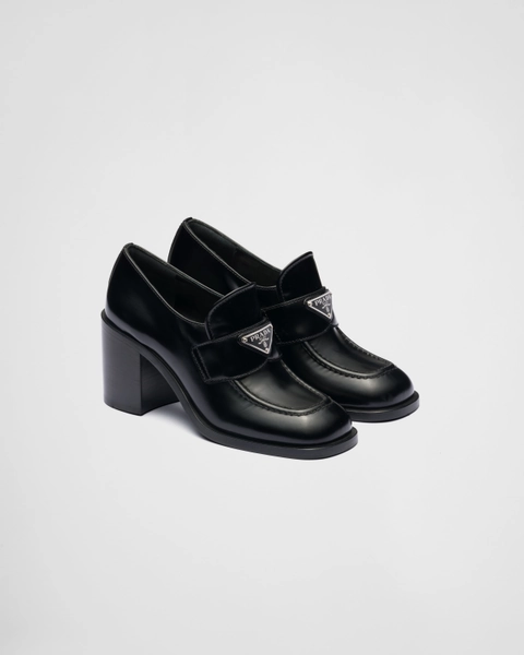 Brushed leather high-heel loafers
