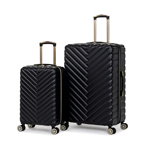 Kenneth Cole Reaction "Madison Square" Women's Lightweight Hardside Chevron Expandable Spinner Luggage, 2-Piece Set (20" & 28"), Black With Gold Zippers - 2-Piece Set (20" & 28") - Black