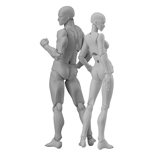 Sonhomay 2Pcs Artists Manikin Drawing Figure Mannequin Jointed Male and Female Mannequin Cool Action Figure Stop Motion Figure with Joints Model Human Body for Sketching Painting Artists Home Decor - Grey