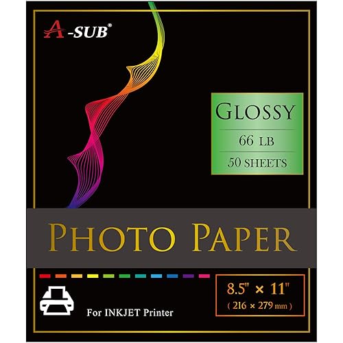 A-SUB Premium Photo Paper High Glossy 8.5x11 Inch 66lb for Inkjet Printers 50 Sheets,Single Sided - 8.5"x11"