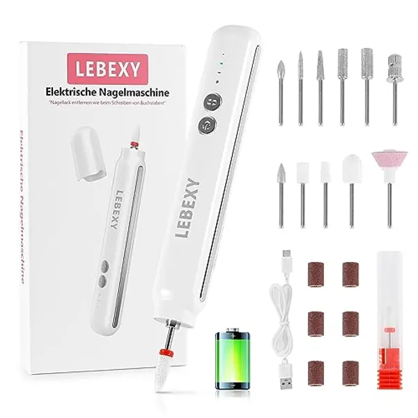 LEBEXY Elektrische Nagelfräser Maniküre Pediküre Kabellos Set | Nagelfeile Fräser Schleifpolierer für Gelnägel | Nagel Fräsmaschine Nail Drill | 15000 u/Min Aufladbar für Nagelhaut Shellac Acryl