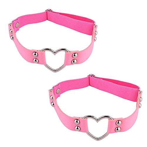 Adjustable Sexy Elasticity Leg Harness Garter Belts Punk Gothic Thigh Ring Garter (2 pcs Pink Heart)