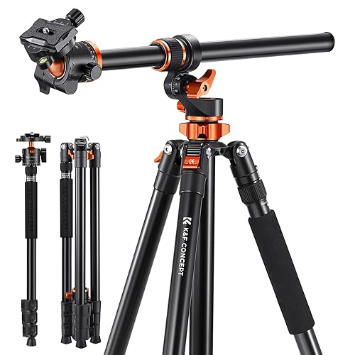 K&F Concept 90 inch/230cm Ultra High Camera Tripod,Horizontal Overhead Shooting Travel Tripods with Metal Ball Head 10KG Load Capacity,Detachable Monopod, for Indoor and Outdoor Use T254A7+BH-28L - T254A7+BH-28L