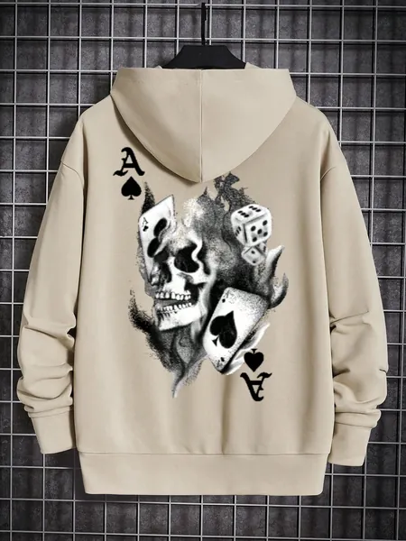 Heren Oversized Speelkaart & Schedelprint Sweatshirt met kap