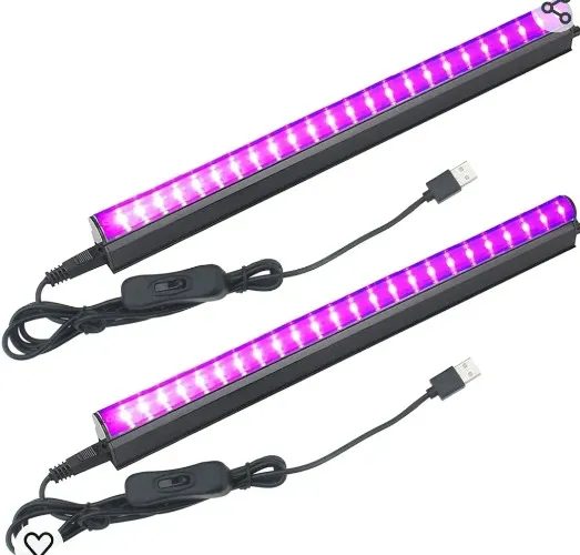 2 black lights Eleganted Blacklight Tube 2 Pcs 5W USB UV LED Blacklight Bulb 395nm Black Light Bar Light Effect Party Light Stage Lights with Switch for Halloween Club Party Disco