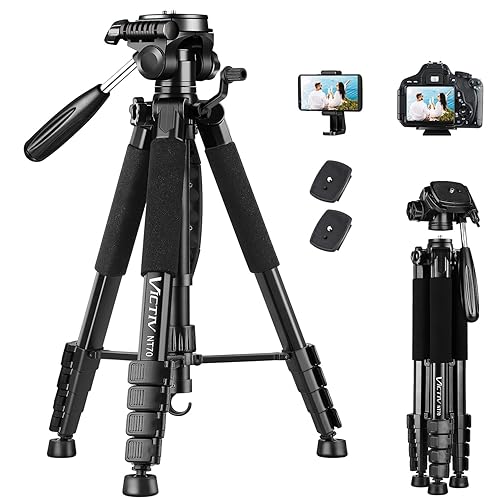 VICTIV 74” Camera Tripod, Tripod for Camera and Phone, Aluminum Heavy Duty Tripod Stand for Canon Nikon with Carry Bag and Phone Holder, Compatible with DSLR, iPhone, Spotting Scopes, Max Load 15 Lb - black
