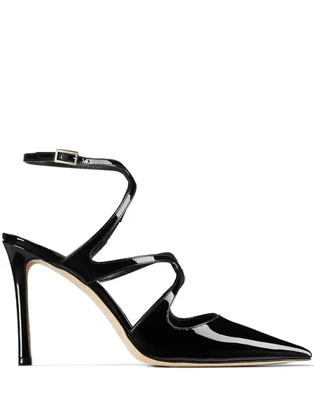 Azia 95mm patent-finish leather pumps