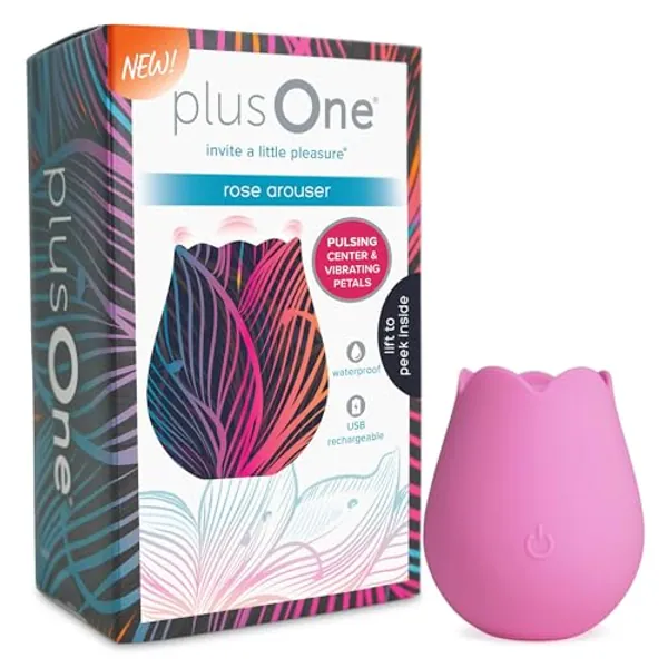 plusOne Rose Vibrator for Women - Clitoral Stimulator Made of Body-Safe Silicone, IPX-7 Waterproof, USB Rechargeable & 10 Pulsing Settings, Pink