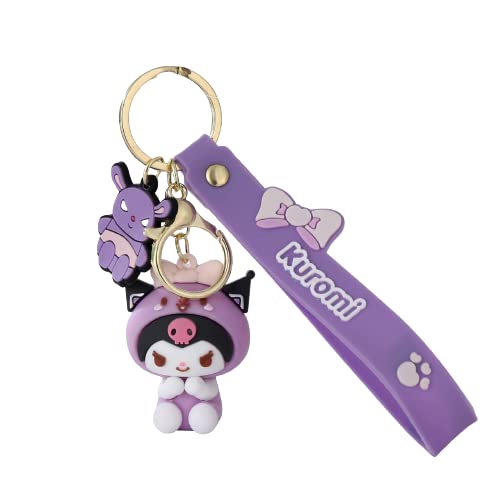 PIXEZO Cute Keychain Gift - Kawaii Anime Keychain with Charm Cartoon Kitty, Keychain Ring for Car Key Ring for Girls Women - Kuromi