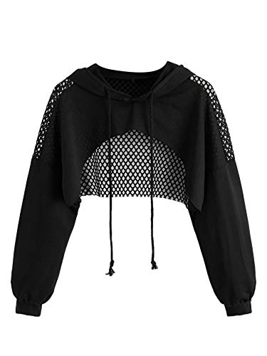 SweatyRocks Women's Casual Solid Cut Out Front Long Sleeve Pullover Crop Top Sweatshirt - XX-Large Plus - Solid Black