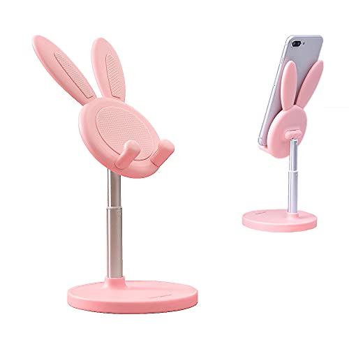 SOARCHICK Portable Cell Phone Stand for Desk Cute Bunny Height Angle Adjustable Tablet Phone Desktop Stand Holder Riser Compatible with iPhone, iPad, Tablets, Kindle, Switch, Smartphones (Pink) - Pink