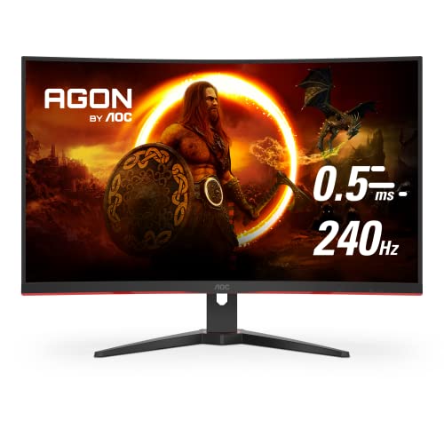AOC C32G2ZE 32" Curved Frameless Gaming Monitor, Full HD 1920x1080, VA, 0.5ms 240Hz, AMD FreeSync Premium, DP/HDMI/VGA, VESA, 3-3-1 Re-Spawn Program, Xbox PS5 Switch,Black - 32" FHD Curved Screen - 240Hz Low Latency