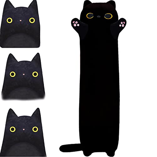 Handytoolinc Black Cat Soft Pillow Plush Long Throw Sleeping Pillow Cotton Kitten Pillow Cuddly Stuffed Cute Plush Doll Toy Gift for Kids Girlfriend - Blcak Cat - 35.4 inch/90 cm