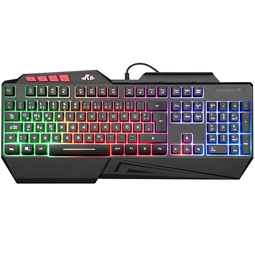 Rii Gaming Tastatur, PC Tastatur Beleuchtet Regenbogen Tastatur USB, 19 Anti-Ghosting, Gaming Keyboard Für PC/Laptop/PS4/Xbox One (Deutsches Layout) - B086DC4MRL