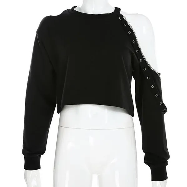 'Deception' Black Grunge Long Sleeve Chain Top