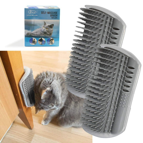 yuntop 2 Pack Softer Cat Corner Self Groomer with Catnip Wall Corner Massage Comb Corner Scratcher Pet Grooming Brush Comb Grooming Wall Brush Self Massage Tool for Long & Short Fur Kitten Cats Dogs - Gray
