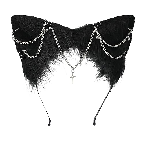 VIGVAN Cat Cosplay Ears Accessories Punk Gothic Cross Cat Ears Headbands Clips - Black Cross
