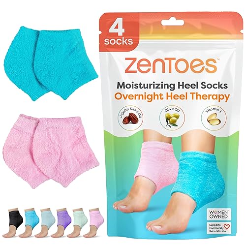 ZenToes Moisturizing Fuzzy Sleep Socks with Vitamin E, Olive Oil and Jojoba Seed Oil to Soften and Hydrate Dry Cracked Heels (Regular, Blue and Pink) - Fuzzy Blue/Pink - Regular