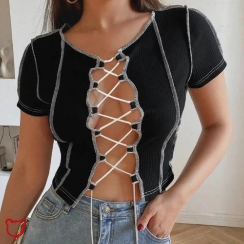 "Black Alt Lace Crop Top" - Black / S