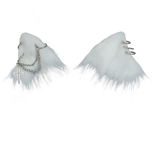VIGVAN Cat Cosplay Ears Accessories Punk Gothic Cross Cat Ears Headbands Clips - White Hair Clip