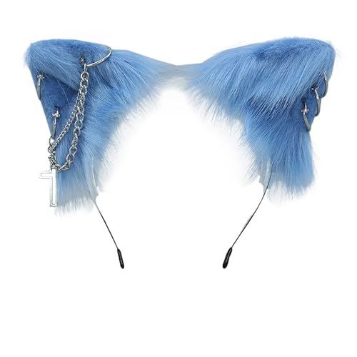 VIGVAN Cat Cosplay Ears Accessories Punk Gothic Cross Cat Ears Headbands Clips - Blue
