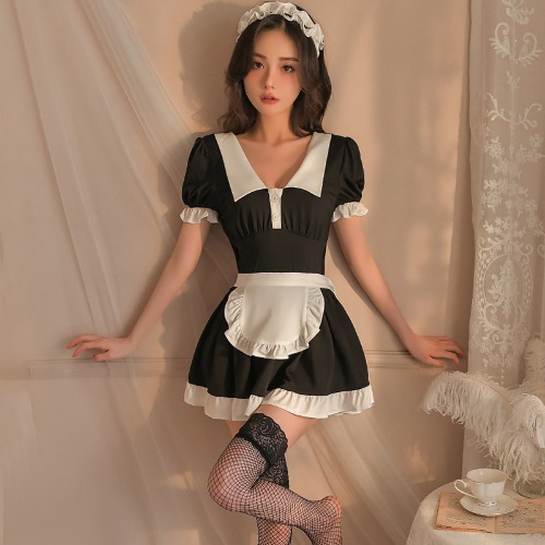 Amorino Seductive French Maid Lingerie - Black / L