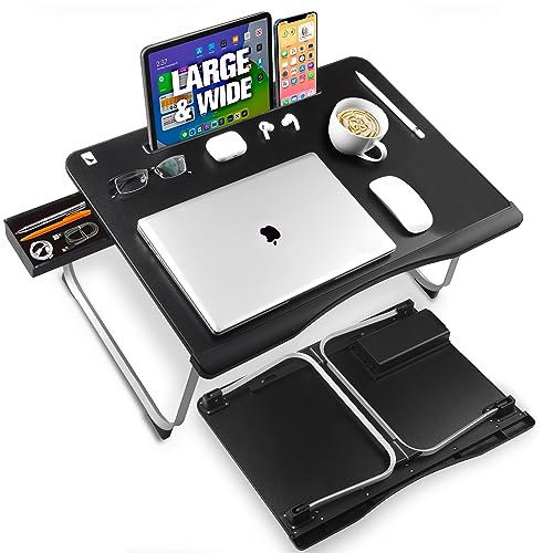 Cooper Mega Table - Large Laptop Desk for Bed 24x17in | Portable Table Tray, Laptop Stand w/Built-in Tablet, Phone Slot, Storage Drawer, Couch/Sofa/Floor Desk (Black Onyx) - 24x17in Mega Table - Black Onyx