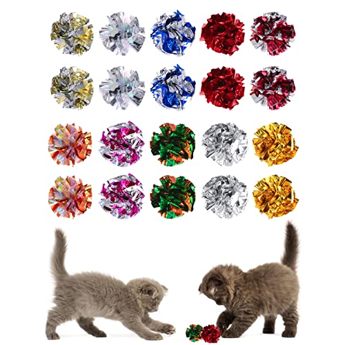 Molain Cat Crinkle Ball Toys, 20 Pieces Colorful Cat Toy Balls Cat Play Toy Indoor Cats Interactive Ball Toy Large Ball Toy for Cat Kitten 6 cm/2.36 inch, Multi-colored
