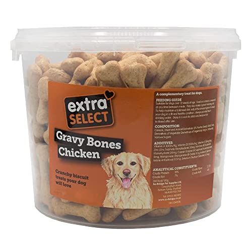 Extra Select Gravy Bones Chicken Flavoured Dog Treat Biscuits in a 3ltr Bucket (approx 290 biscuits) - 3 l (Pack of 1)