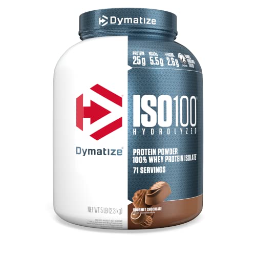 Dymatize ISO100 Hydrolyzed Protein Powder, 100% Whey Isolate Protein, 25g of Protein, 5.5g BCAAs, Gluten Free, Fast Absorbing, Easy Digesting, Gourmet Chocolate, 5 Pound - Chocolate - 71 Servings (Pack of 1)