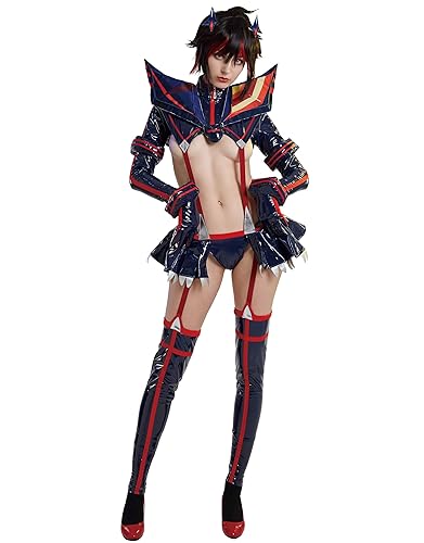miccostumes Womens Costume Girls Cosplay Hollow Out Top Skirt with High Stockings - X-Large - Black