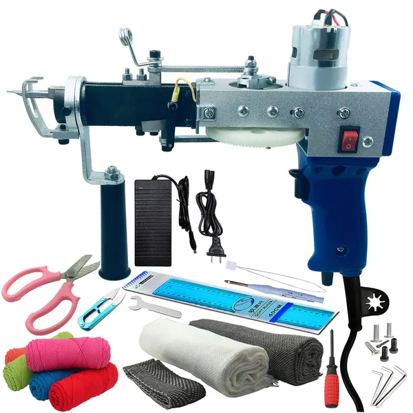 Carpet Tufting Gun kit,New Upgrade 2in1 Loop & Cut Pile Rug Tufting Gun,Electric Carpet Weaving,Flocking Knitting Rug Gun,Hand-Held Knitting Carpet Machine,Rug Making Tools with Wool Yarn and Fabric… - 